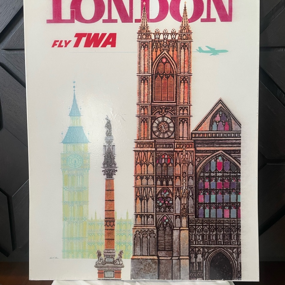 16” x 20” Metal London TWA Travel Poster with Multicolor Design